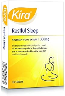 Kira® Restful Sleep | 25 easy to swallow coated valerian tablets | containing 300mg standardised Valerian Root Extract | for a restful night and good sleep