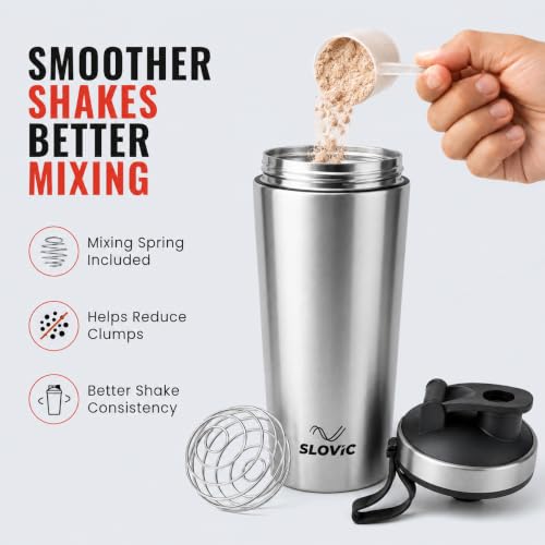 Image of SLOVIC Steel Shaker For Gym [750 ML] | Gym Bottles For Men | Gyms Shaker for Men | Odor Free Protein Shaker Bottle For Protein Shake, Leakproof Stainless Steel Shakers Bottle For Exercise