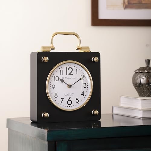 Image of Decor de Maison Brings Handcrafted Cubekeeper Table Clock for KidsRoom, Living Room, Bedroom, Study Table | Classic Non-Ticking Tabletop Battery Operated Analog Desk Clock (Gold)