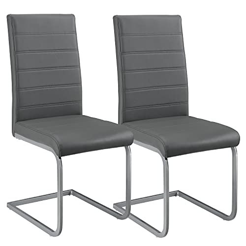 Juskys Chaise Cantilever Vegas (Lot de 2) - Chaise de Salle à Manger avec Structure en métal et revêtement en Similicuir - Chaise de Cuisine au Style Contemporain (Gris)