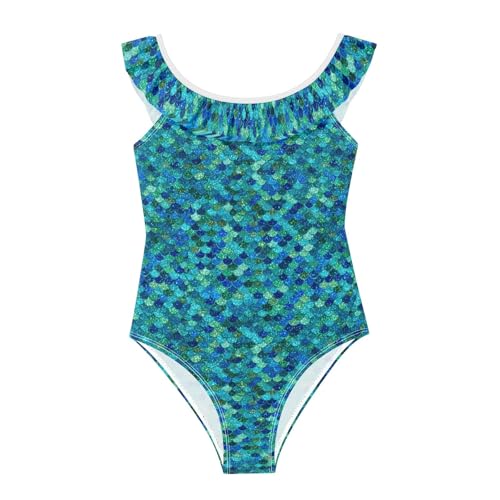 Bañador para niñas sin mangas con volantes decorativos y acabado de escamas brillantes