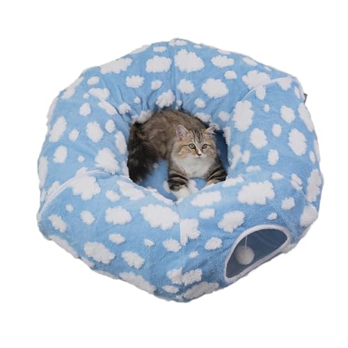 猫用プレイトンネル | 取り外し可能な巣付きボール - かわいい 猫 ドーナツ おもちゃ トンネル | 小型 動物 犬 ウサギ 室内 リビング バルコニー アパート 用