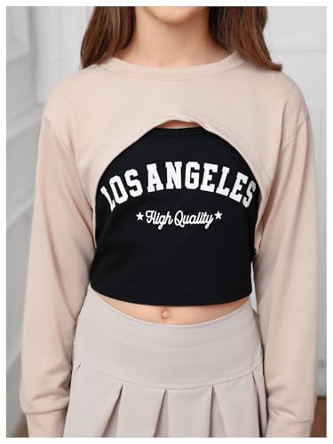 Image of MakeMeChic Girl's 3 Piece Cute Summer Outfit Crew Neck Crop Sweatshirt and Pleated Mini Skirt Set with Cami Top