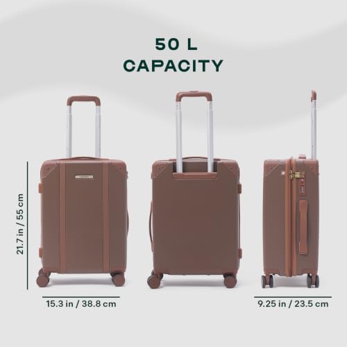 Image of Assembly Vintage 20 Inch (55cm) Cabin Trolley Bag Hard Shell Polycarbonate Suitcase Retro Classic Design with TSA Lock 8 Spinner Wheels Carry On Luggage