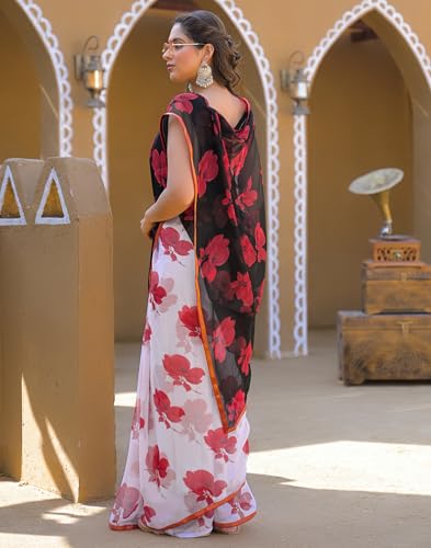 Image of SIRIL Women's Chiffon Printed Saree With Unstitched Blouse Piece