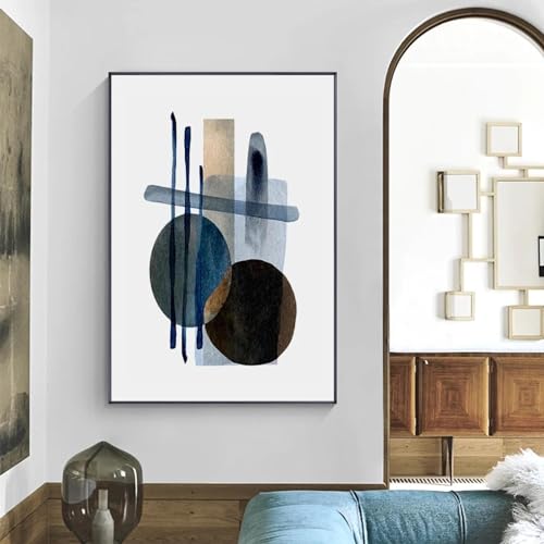 Lienzo geométrico azul y beige de 70x100cm minimalista sin marco 3