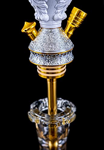 Dschinni Legend V2A White Art Shisha Set M I 84 cm große Shisha mit Holzrauchsäule I 2 Anschlüsse I Rauchsäule 2 teilig… – Bild 7