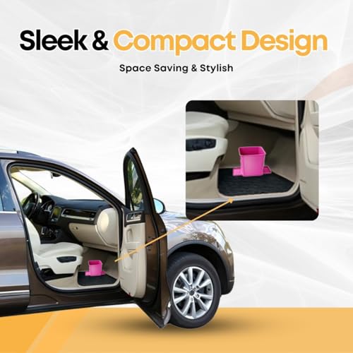 Image of Car Trash Can with Stability Wings - Leakproof Portable Garbage Bin for Fabric & Rubber Mats - Compact Durable Plastic Auto Organizer for Cars, SUVs, Trucks (Pink, Small)