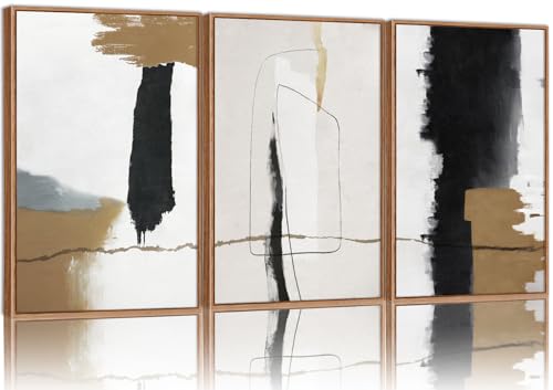 SIGNINART Black and White Abstract Framed Canvas Wall Art Set