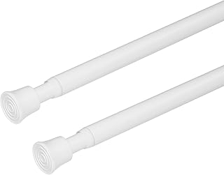 KXLife 2Pcs Spring Small Tension Rod Window Curtains Rod Adjustable 17 to 28 Inch, Spring Rod Curtain Bar, Short Tension Curtain Rod for Basement Window, Kitchen, RV, Camper, Refrigerator (White)