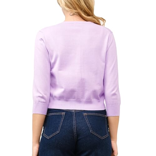 Image of Women's Cropped Cardigan 3 /4 Sleeve Crewneck Button Up Sweater Knit Top (S~XL)