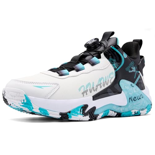 CJSPORX Unisex's Basketball Shoes Breathable Men Non Slip Outdoor Fashion Women Sneakers White&Blue-6 Size 9.5