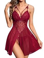 RSLOVE Dessous für Damen, sexy, Babydoll, Schlitz, unter Damenkleidung, sexy, Weinrot, 46