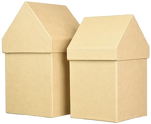 Rayher Cajas casitas papel maché, 2 ud, 13,3x13,3x23, 11,5x11,5x20 cm, manualidades, 67216000