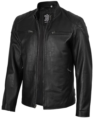 Image of Blingsoul Stylish Black & Brown Cafe Racer Leather Jacket For Men - Real Lambskin Leather Motorcycle Jacket Mens