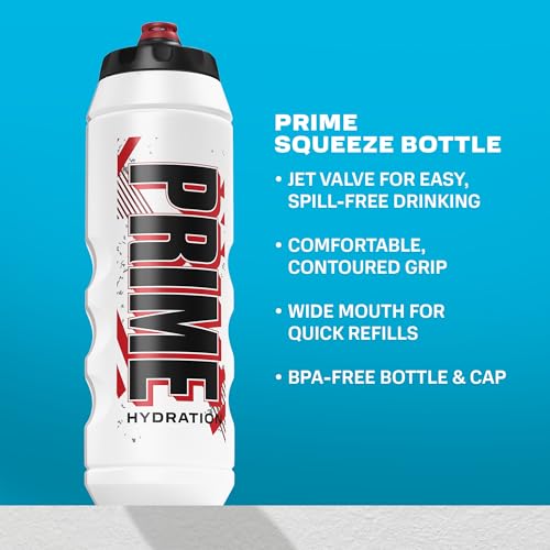 Image of PRIME 32 oz Red & Black Graphic Squeeze Sports Water Bottle, BPA Free, Dishwasher Safe, Easy-Grip Ergonomic Leakproof Design, Fast Hydration for Gym, Cycling, Running