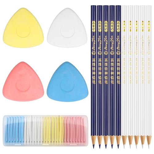 CTYUEYUN 40 Stück Schneiderkreide Set Nähen Zubehör Teiliges Markierungsset Professionelle Schneidekreide und Dreieckkreide Zum Präzisen Markieren auf Textilien Leder Nähstoffen und DIY Projekten
