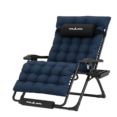 Image of UDPATIO Oversized Zero Gravity Chair Patio Reclining Chairs with Cushion | 33In Outdoor Folding Recliner with Pillows,Cup Holder, Foot Rest, Detachable Pad, Locking Navy-xxl