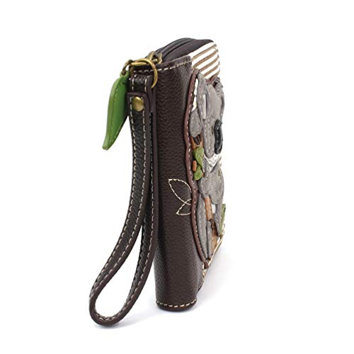 Image of CHALA Zip Around Wallet, Wristlet, 8 Credit Card Slots, Sturdy Pu Leather - Koala - Brown Stripe