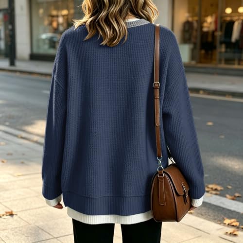 Oversized Crew Neck Sweatshirts Women Waffle Long Sleeve Sweatshirt Fall - image 3