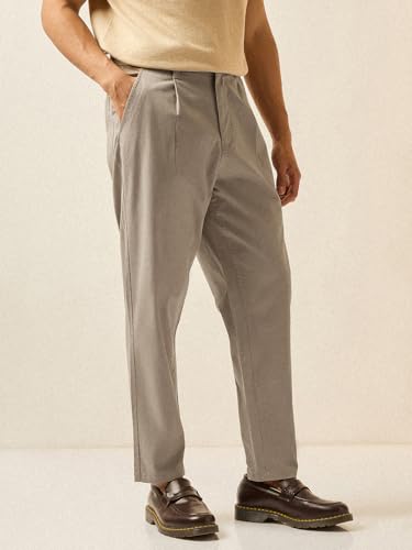 Image of THE BEAR HOUSE Men's Cotton Solid Cropped Carrrot Fit Chinos