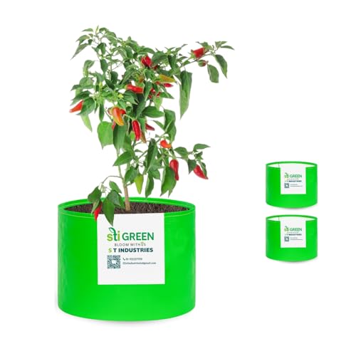 Image of HDPE Grow Bags for Plants 15X9 Inch (Pack of 3) | 260 GSM Heavy Duty UV-Protected Round Green Colour Plant Bags for Terrace and Vegetable Gardening | Strong & Reusable|