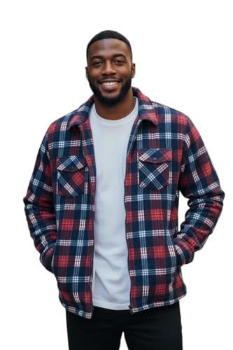Black Angels Thermo Holzfällerjacke Herren Winter gefüttert – warme karierte Flanelljacke mit Teddyfleece Innenfutter, Fleece Hemdjacke für Arbeit & Freizeit, Übergangsjacke Winterjacke Herren M–3XL