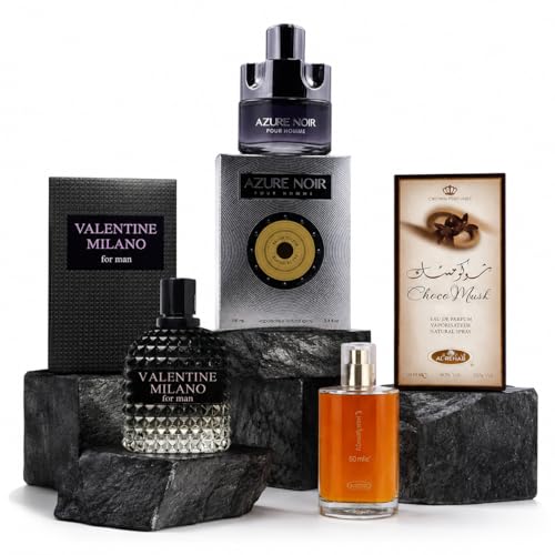 Men’s 3-Pack Cologne Gift Set – Valentine for Men, Valencia Uomo &amp; Choco Musk | Long-Lasting Fragrance Set with Warm, Woody, Sweet &amp; Masculine Notes | Perfect Holiday, Birthday &amp; Everyday Gift for Men