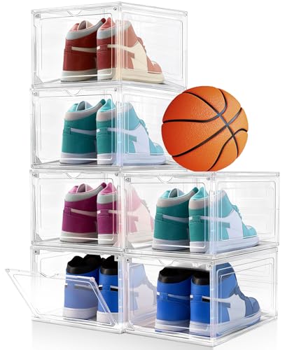 Bgtecho 6Pack Shoe Storage Boxes, Shoe Boxes Clear Plastic Stackable, Shoes Storage Organizer with...