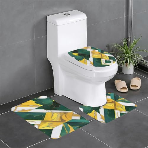 Tapis de bain antidérapants marbre jaune vert Lot de 3 absorbants - 2