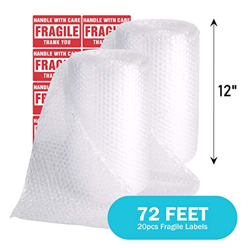 TeiKis 2-Pack (12 in x 72 ft) Bubble Cushioning Wrap Roll Perforated 3/16