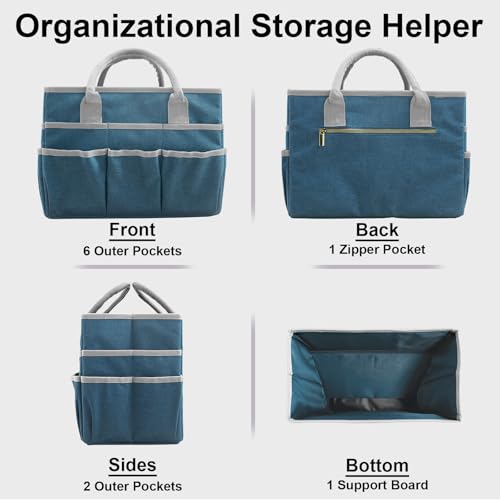 Image of Cupohus Art Organizer Craft Storage Tote Bag with Pockets and Handles, Oxford Fabric Carrying Caddy for Teacher, Officer, Artist, Traveler, and more -Dark Green