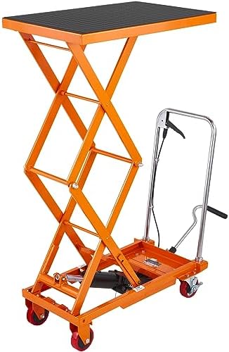 VEVOR Hydraulic Lift Table Cart, 330lbs Capacity 50" Lifting Height, Manual Double Scissor Lift Table with 4 Wheels and Non-Slip Pad, Hydraulic Scissor Cart for Material Handling and Transportation