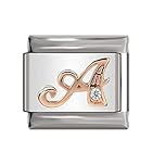Italian Charms Rose Gold Letter A-Z Charm Link fits all 9mm Bracelet - UK stock (Letter A)