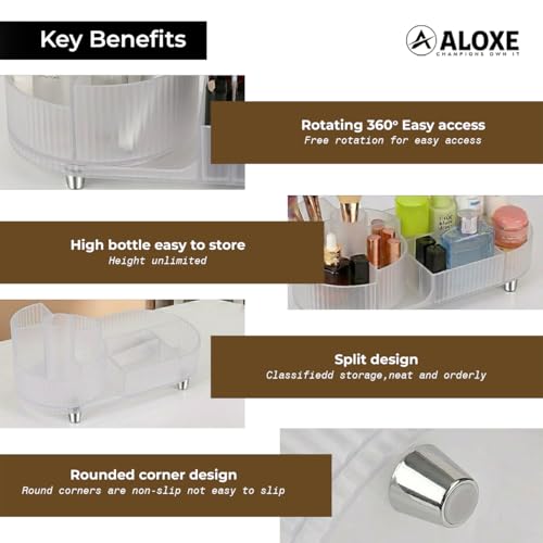 Image of ALOXE Makeup Organisers | 360 Rotating Brush Holder & Elegant Organizer Storage Box for Dressing Table, Skincare, Cosmetics & Accessories (Transparent)