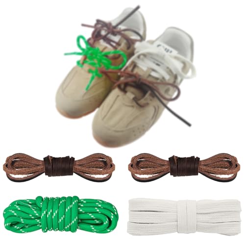 NDTEZUGT Mixed Color Round Shoe Laces for Miu Miu Sneaker, Flat Leather Shoelaces Replacement Laces kit (Multicolor-Green)