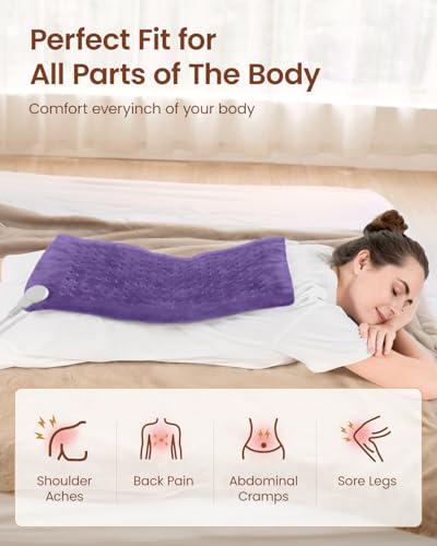 Image of RENPHO Electric Heating Pads with 10 Heat Settings, Heating Pad for Back & Period, FSA Eligible HSA Store, Birthday Gifts for Women Men, ETL Certified, Auto Shut Off, 12 inch x 24 inch Violet
