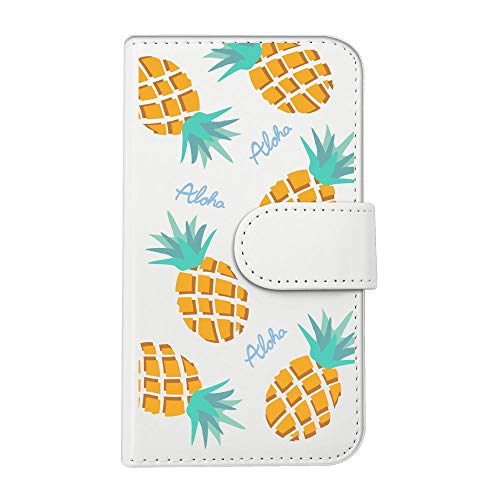 sslink iPhone16e アイフォン16e 対応 手帳型 スマホ ケース パイナップル ハワイアン ハワイ パイン サーフ ビーチ ボタニカル トロピカル フルーツ おしゃれ かわいい (カバー色ホワイト) ダイアリータイプ 横開き カード収納 フ