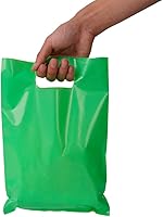 Vista 21 de ysmile - Bolsa de plástico verde para mercancías para pequeñas empresas, bolsa de compras con asa, bolsa de regalo para venta al por menor