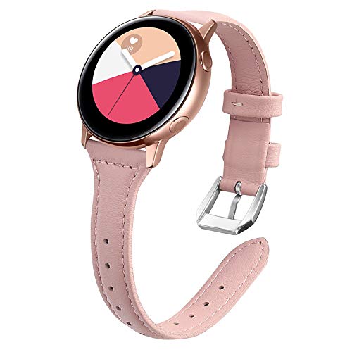 EZCO Leather Bands Compatible with Samsung Galaxy Watch Active/Active 2 / Galaxy Watch 3 41mm / Gear Sport, 20mm Slim Genuine Leather Watch Strap Replacement Wristband for Galaxy Watch 42mm R810