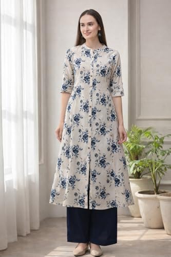 Image of Pistaa's Women's Cotton Relaxed Fit A Line Kurta