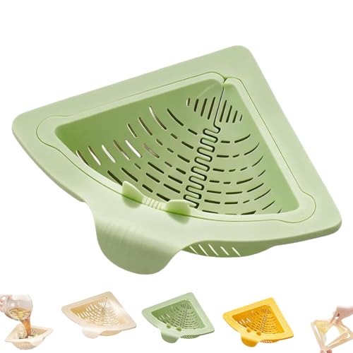 Triangular Drain Basket, Triangular Kitchen Sink Drain Basket Magnetic, Punch-Free Triangular Sink Strainer with Twist-Open Bottom, Easy Clean Space Saving Compact Tool Free (Green)