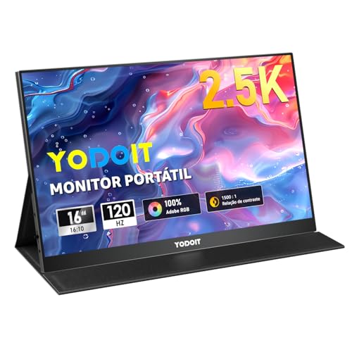 Monitor Portátil 16" 2.5K QHD 120 Hz Tela IPS 2560x1600 16:10 com Porta USB Tipo C, Yodoit