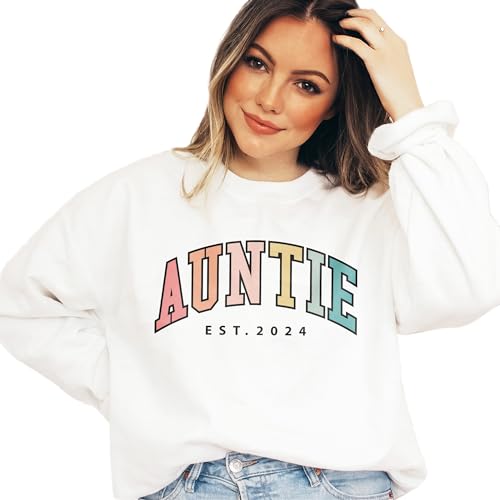 Retro Auntie Est Sweatshirt, Gift For Sister, New Aunt To Be Shirt, Pregnancy Announcement, Best Favorite Aunt, Unisex Crewneck Sweatshirt Sand3