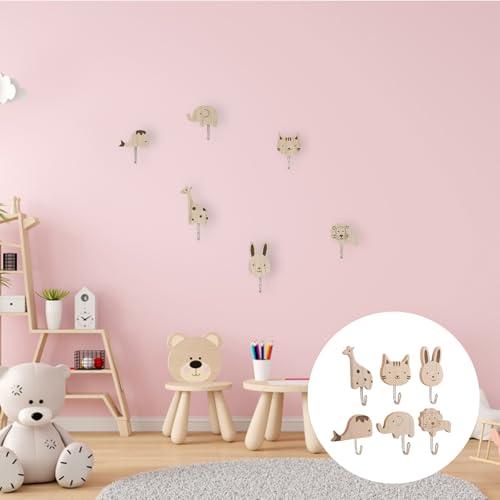 6 Stück Kleiderhaken Kinder, Süße Tier Garderobenhaken, Selbstklebende Wandhaken Für Kinderzimmer, Badezimmer Und Küche, Natürliches Buchenholz Mit Elefant, Wal, Katze, Löwe, Kaninchen Und Giraffe