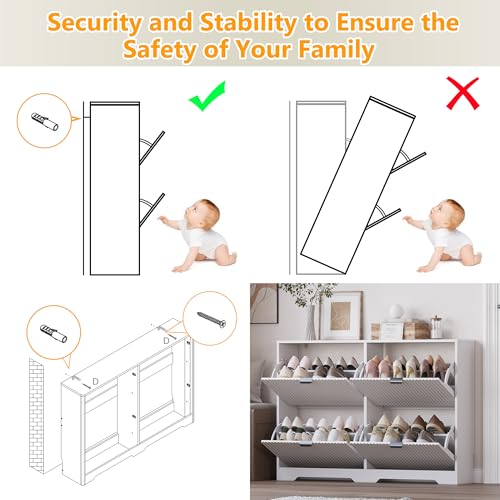 Image of BORNOON Large Shoe Cabinet for Entryway, Shoe Rack Cabinet with 4 Flip Drawer and Adjustable Shelves for Small Apartment, Foyer