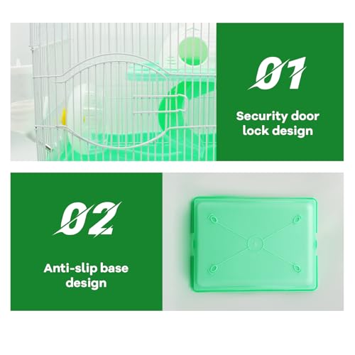 Image of 2-Tier Portable Hamster Cage and Habitats,Travel Metal Mouse Cages with Free Water Bottle,Houses and Exercise Wheel for Any Breed of Hamster and Small Animal (14.6x11.0x11.8inch Green)