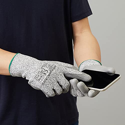 Amazon Basics Cut Resistant Work Gloves, Cut Level A2, Polyurethane Coated Gloves, Touch Screen, Salt And Pepper, Size 8, M, 2-Pair #TOP6
