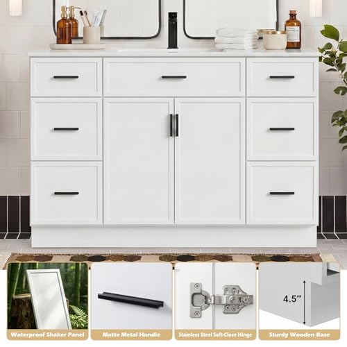 Image of 48 Inch Bathroom Vanity with Sink, Modern Farmhouse Bathroom Vanity Cabinet, Freestanding Bathroom Vanity with 2 Soft Closing Doors & 6 Drawers, Bathroom Sink Storage Cabinet, White(48 inch)