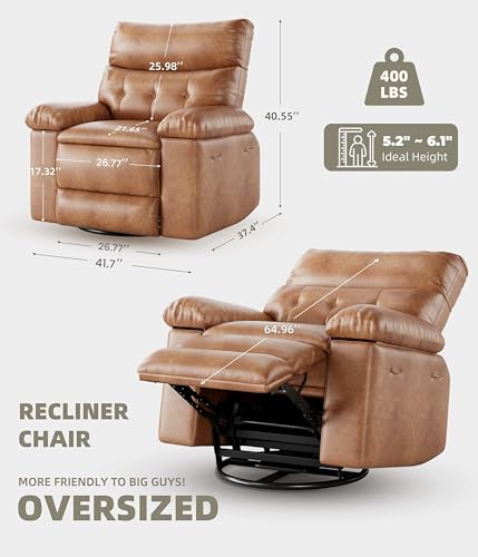 Sillón reclinable amplio cognac con cuero sintético miniatura 2